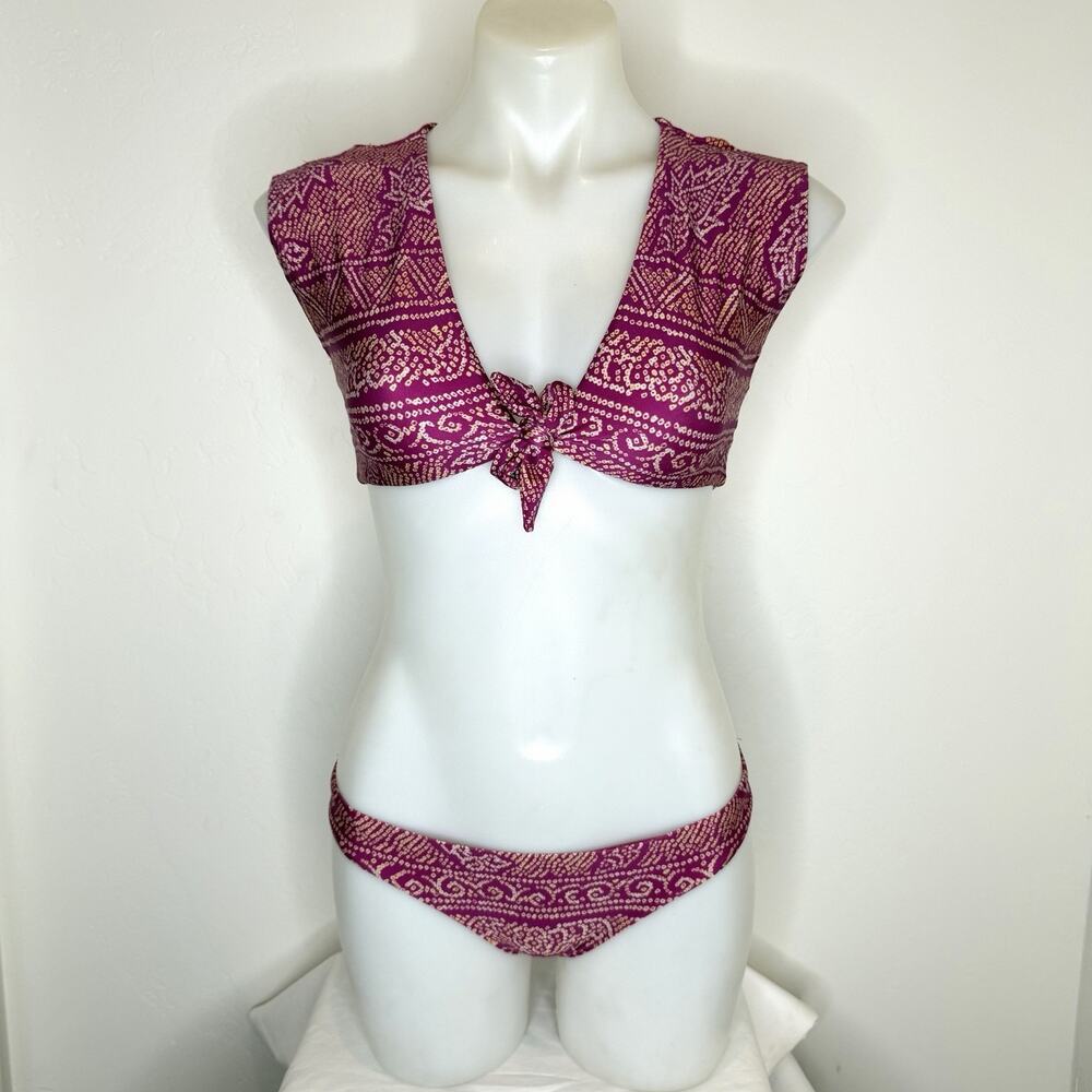 VIX Paula Hermanny Cap Sleeve Wrap Top Bikini Bottom Swimsuit Womens S M Magenta